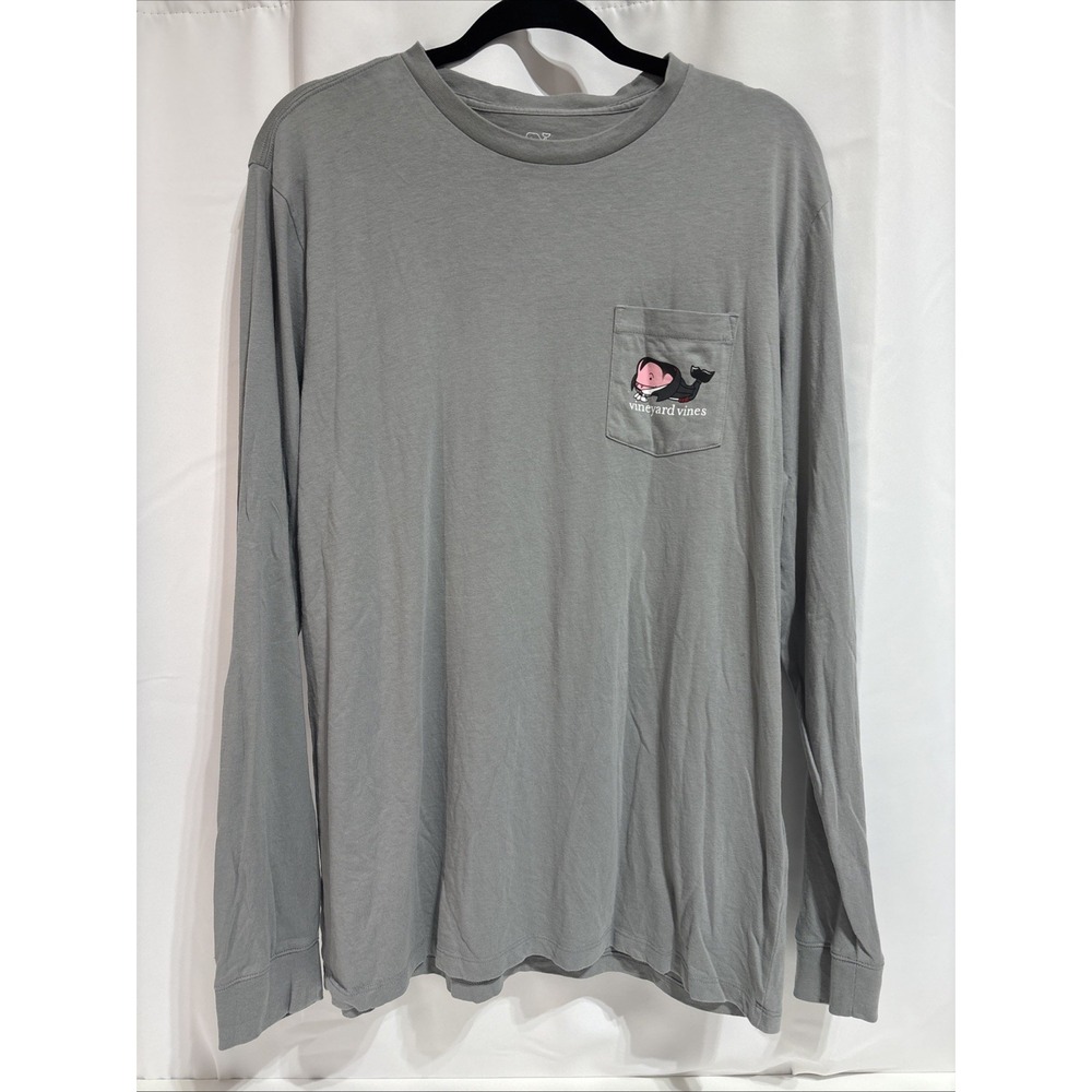 Vineyard Vines Men's Vampire Halloween Whale LS Pocket Tee Medium Light Gray